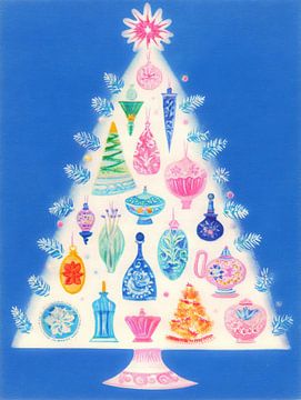 Elegant pastelkleurig kunstwerk met ornamentenboom