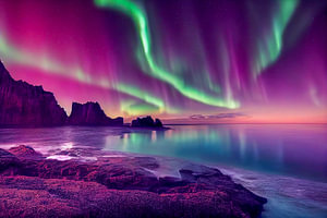 Nordlichter Aurora am Strand Illustration