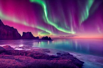 Nordlichter Aurora am Strand Illustration von Animaflora PicsStock