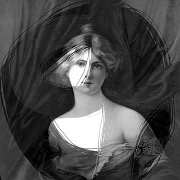 Portrait vintage d'une jeune femme en noir et blanc. sur Dina Dankers