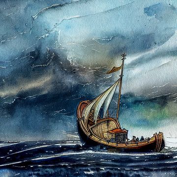 Schilderij van een Vikingschip in een storm van Animaflora PicsStock