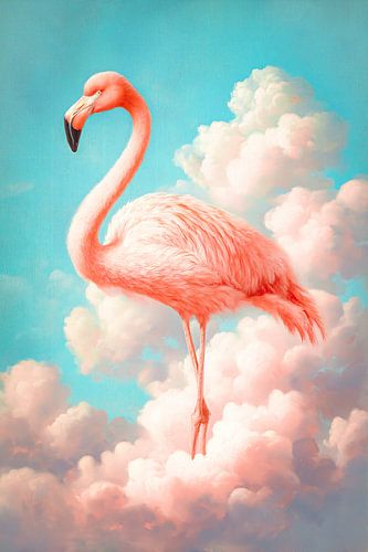 Antikes Porträt eines Flamingos auf rosa Wolken von Roger VDB