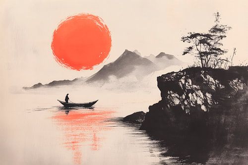 Vredige boottocht bij zonsondergang