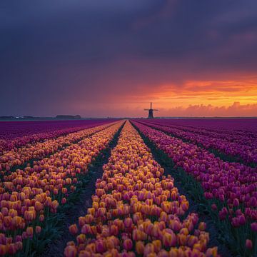 Endless Tulip Fields at Sunset by Friso Creates