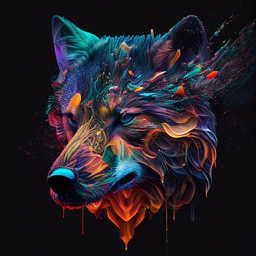 Kleurrijke illustratie van een majestueuze wolf. van Henk van Holten