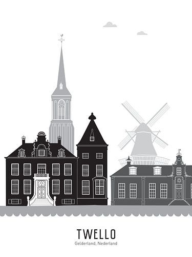 Skyline illustration Twello in black-and-white-grey
