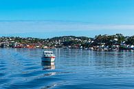 Gezicht op de stad Arendal met boot in Noorwegen van Rico Ködder thumbnail