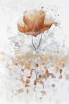 Goud bruine bloem - aquarel kunstwerk in landelijke stijl. van Emiel de Lange