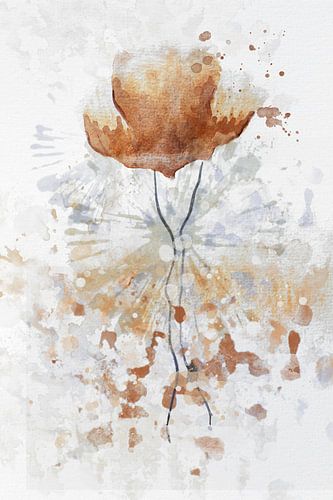 Goud bruine bloem - aquarel kunstwerk in landelijke stijl.