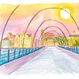 Willemstad Curacao Königin-Emma-Brücke Blick mit Sonne von Markus Bleichner