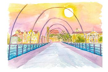 Willemstad Curacao Königin-Emma-Brücke Blick mit Sonne