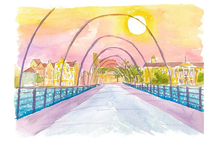 Willemstad Curacao Koningin Emmabrug Uitzicht met zon van Markus Bleichner