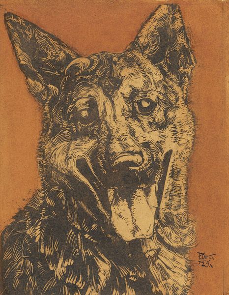 Dick Ket, Cees, portret van een hond, gom en olieverf van Atelier Liesjes