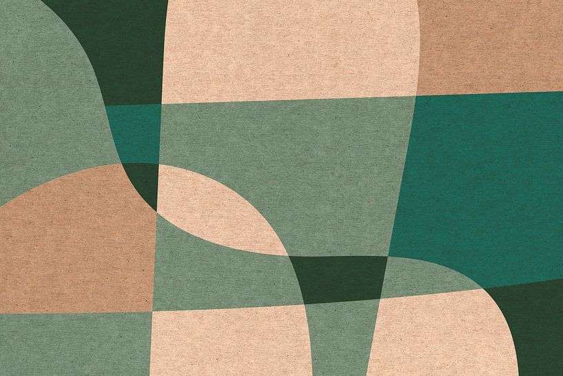 Moderne kunst in retrostijl. Abstracte organische vormen in groen en beige 3 van Dina Dankers