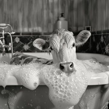 Vache décontractée dans la baignoire - Un tableau de salle de bain original pour vos toilettes sur Felix Brönnimann