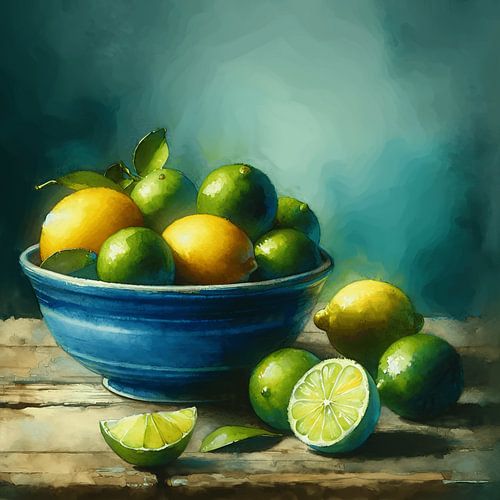 Lemons & Limes in Blue bowl - Still life
