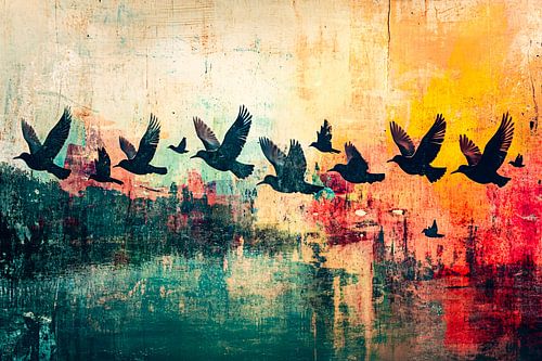 Vogels in kleurrijke vlucht