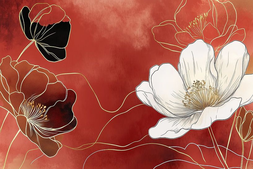 Fleur blanche Fond rouge par Collection Moderne