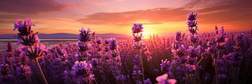 Lavendel Serenade bij Zonsondergang by Surreal Media