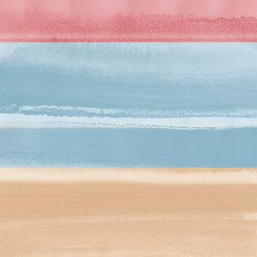 Abstract minimalistisch landschap in pastelkleuren. Roze, blauw, zand. van Dina Dankers