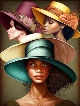 Elegante vrouwen afroamerikaanse hoeden portret stijlvolle kleuren van gm_designs