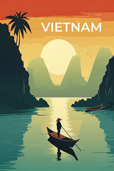Vintage travel poster Vietnam by True Nature Art