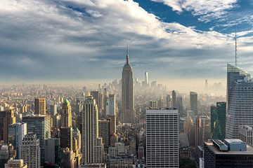 New York: Lower Manhattan uitzicht op een mistige dag