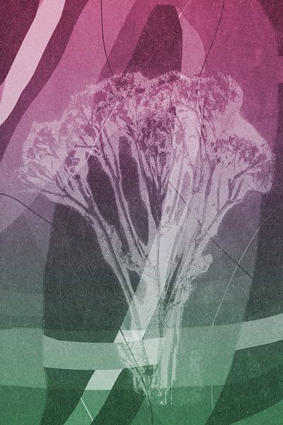 Abstracte bloem. Moderne abstracte botanische geometrische kunst in roze en groen van Dina Dankers