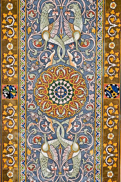 Ornamental painting with fabulous bird creatures in Sicilian Art Nouveau style by Silva Wischeropp