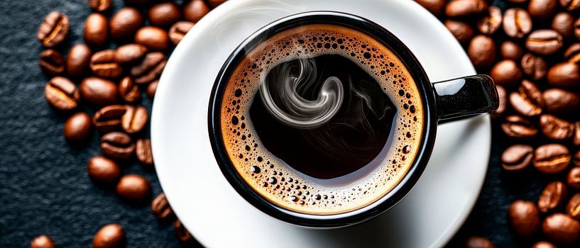 Kaffeetasse mit Bohnen – Genussmoment von Poster Art Shop