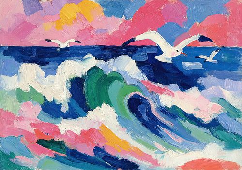 Kustlandschap met meeuwen in expressionistische stijl