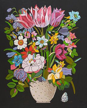 bloemen, kleurrijk, modern, oude meesters, vrolijk (PLUS2) van Marjolein Bresser