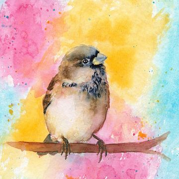 Friendly sparrows on a branch square Part one by Karen Kaspar