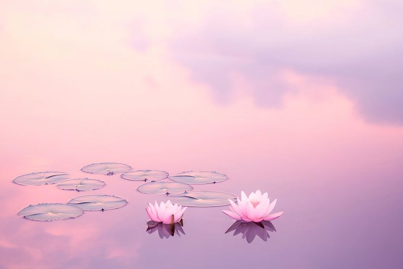 Délicats nénuphars au coucher du soleil par Poster Art Shop