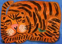 Sleeping Tiger and a Bird Animal Friends