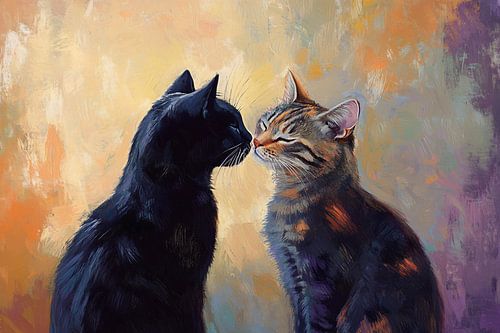 Zwarte en gestreepte kat samen