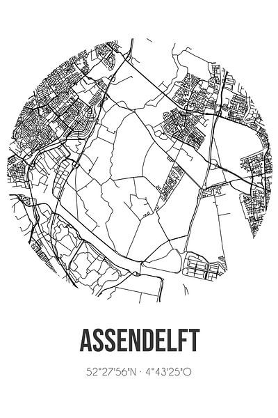 Assendelft (Noord-Holland) | Map | Black and White by Prints of Place