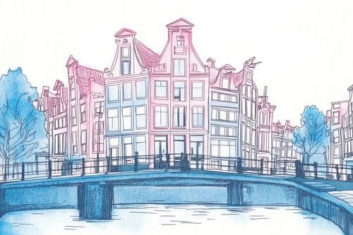 Amsterdamse gracht in pastel tinten