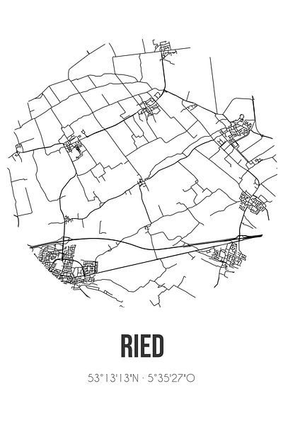 Ried (Fryslan) | Karte | Schwarz und weiß von Ortsdrucke