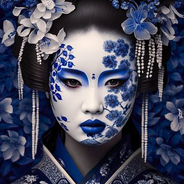 Geisha mit blaue Blumen von Lauri Creates
