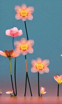 Stilleven met Bloemen X -  zalmroze zacht oranje bloem op stelen van Lily van Riemsdijk - Art Prints met Kleur