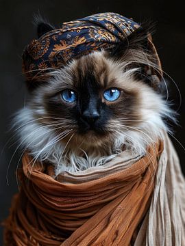 Tibetaanse kat met tulband van haroulita