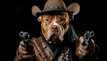 Cowboy hond met pistolen (revolver) panorama van TheXclusive Art