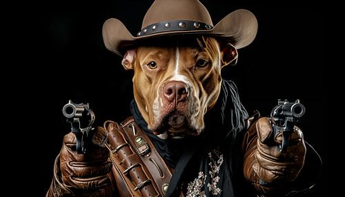 Cowboy-Hund mit Pistolen (Revolver) Panorama