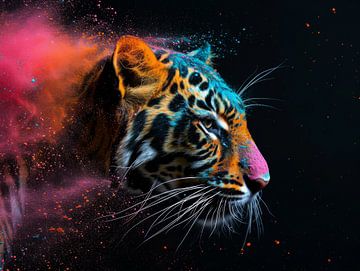 Félin cosmique - Le spectacle du léopard de lumière sur Eva Lee