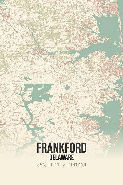 Alte Karte von Frankford (Delaware), USA. von Ortsdrucke