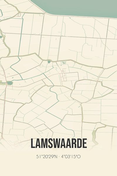 Vieille carte de Lamswaarde (Zeeland) par Affiches de lieux