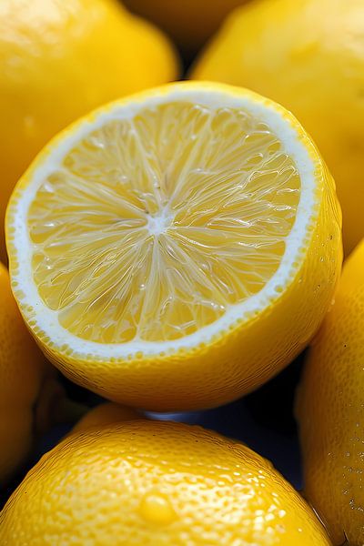 Gros plan d'un citron juteux avec des gouttes d'eau par Imperial Art House