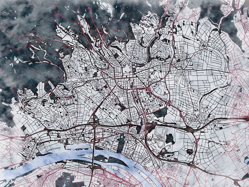 Map of Wiesbaden with the style 'White Winter' by Maporia