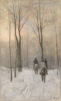 Ruiters in de sneeuw in het Haagse Bos, Anton Mauve